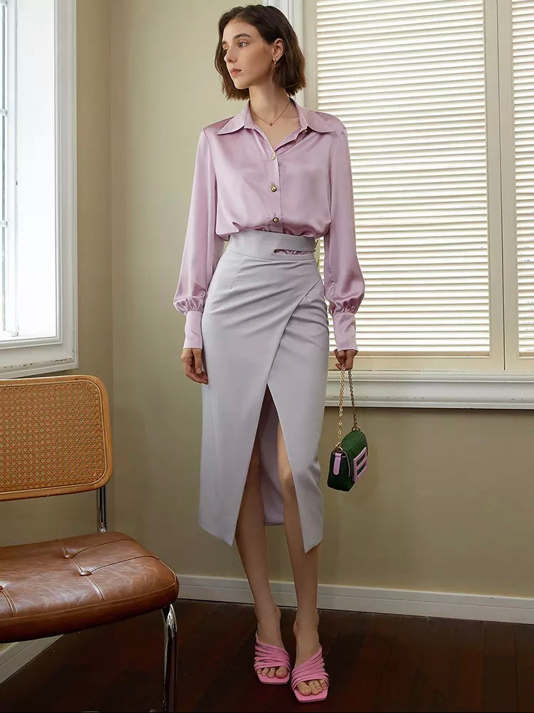 Vintage Straight Lapel Long Sleeve Minimalist Casual Blouse